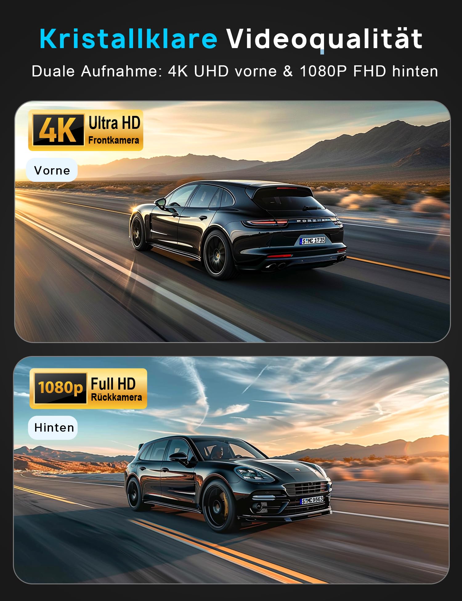 Navycrest Dashcam 4K+1080P 5GHz WiFi Dual Auto Kamera mit 32GB SD Karte Super Nachtsicht WDR G-Sensor 24/7 Parküberwachung