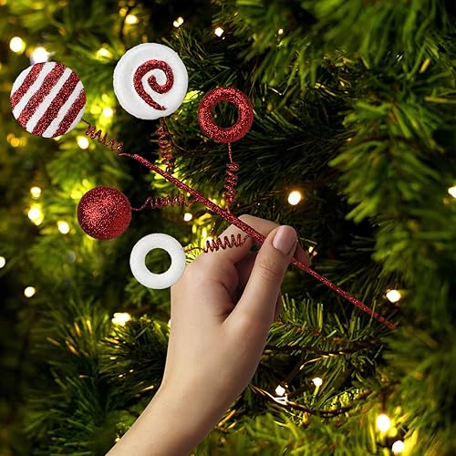 Miniatura 4 de MANMAOHE 6 piezas de palillos y aerosoles de Navidad con purpurina de 16.5 pulgadas, tallos de dulces de Navidad, paletas, adornos para árbol de