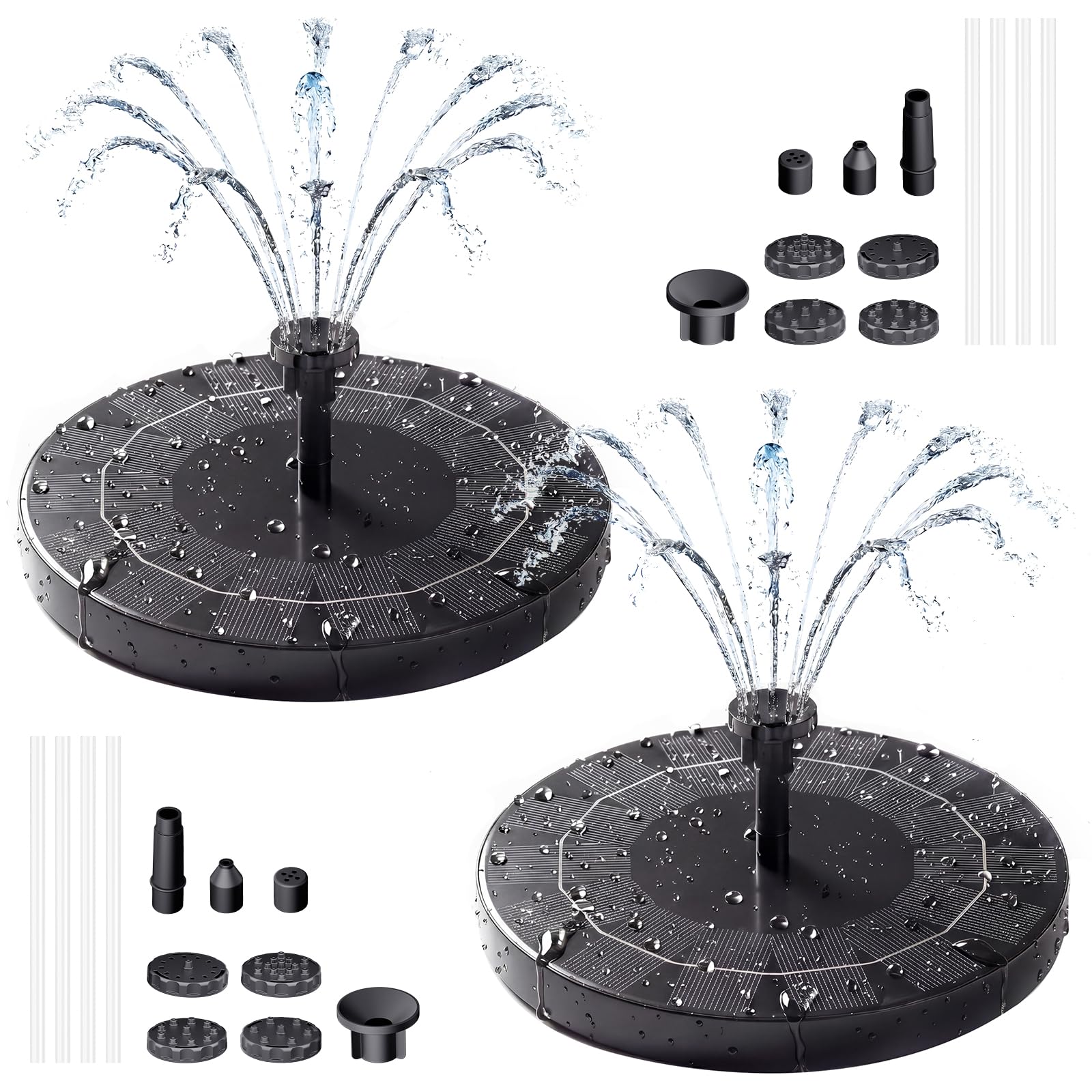 AISITIN Solar Springbrunnen für Außen, Solarbrunnen für Draussen mit 4 Stützstangen, 2,5W Solar Teichpumpe Outdoor Wasserpumpe Solar Schwimmender Fontäne Pumpe mit 6 Fontänenstile für Garten,VogelBad