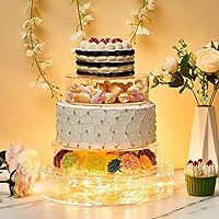 Vista 4 de Sintuff 3 Piezas Soporte Acrílico para Pasteles con Luces LED 6.7'', 8.6'', 10.6'' Transparente Rellenable Elevador de Pasteles Redondo Caja de 3