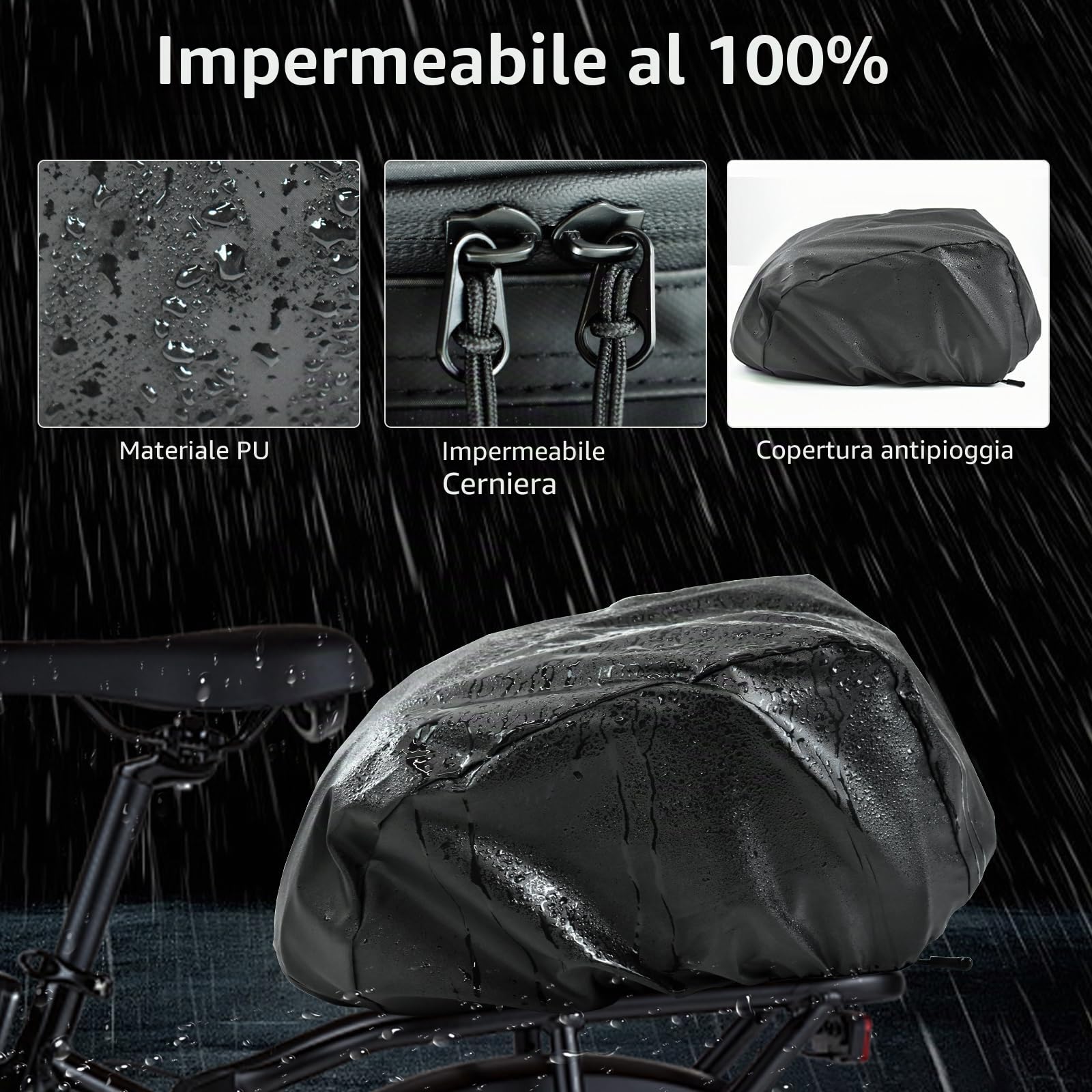 AUMTISC Borsa da bicicletta per portapacchi, 15 l impermeabile e riflettente con tracolla e portabottiglie con parapioggia