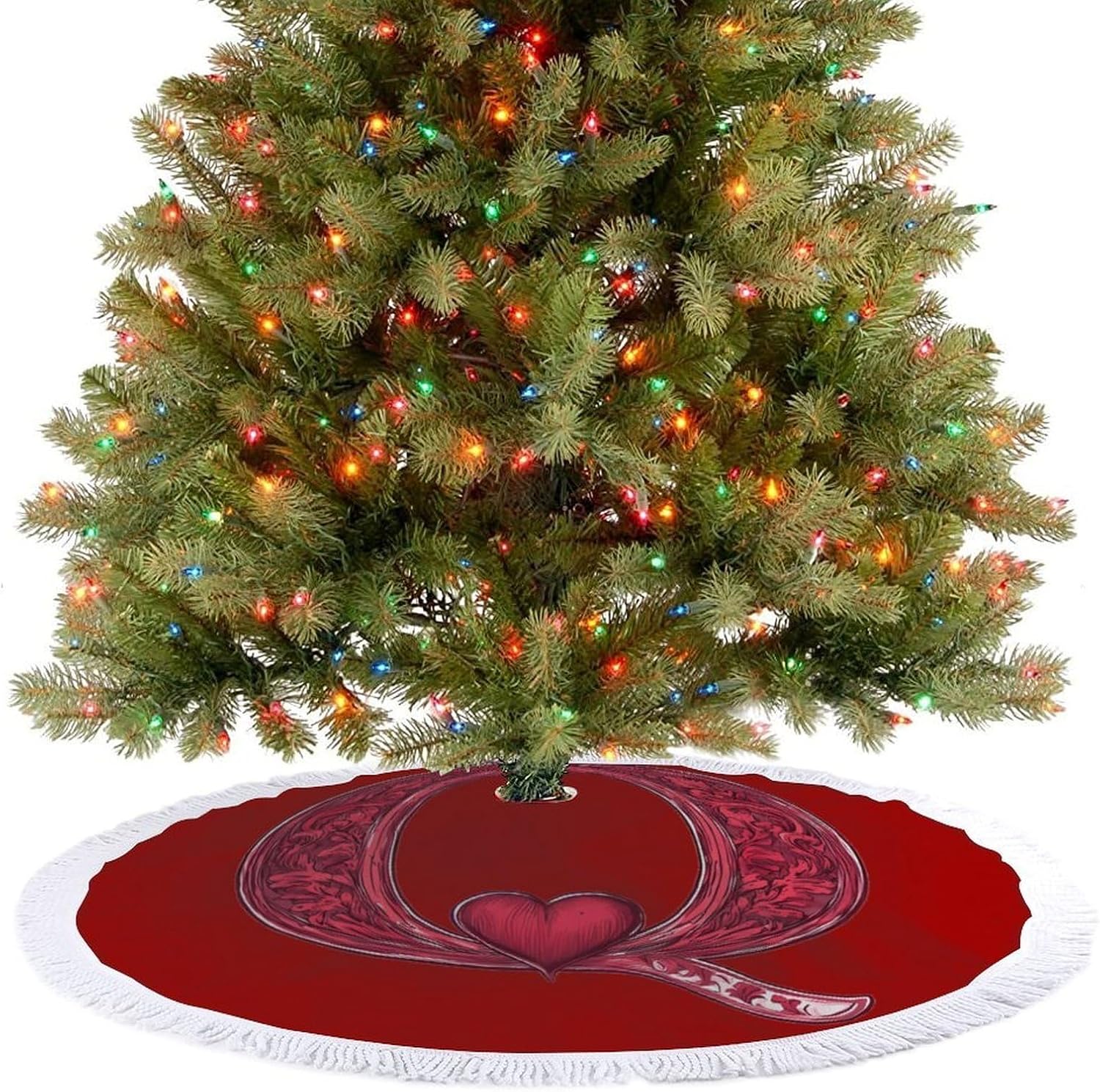 Queen of Hearts Funny Christmas Tree Skirt with Tassels Mat Decorations Under Xmas Trees