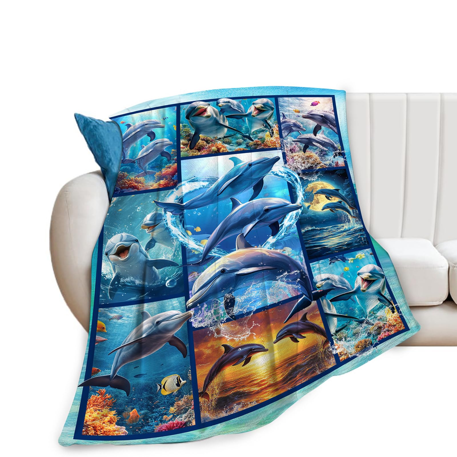 Tijuboni Dolphin Blanket Ultra Soft Cozy Dolphin Throw Blanket Fleece Fuzzy Plush Bedding Marine Life Lovers Gifts for Women Girls Kids Adults Couch Sofa 50"x40"