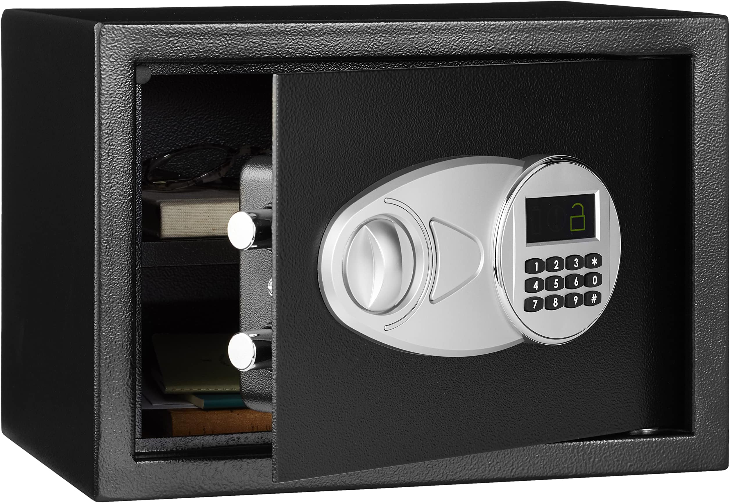 Amazonベーシック 金庫 家庭用 業務用 電子式 14L (幅35cm x奥行25cm x 高さ25 cm) スチール ブラック