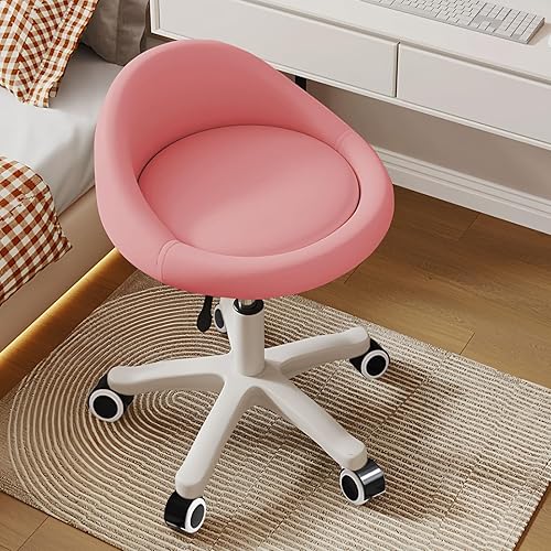 Miniatura 24 de Taburete con ruedas – Asiento giratorio ergonómico, altura ajustable, ruedas ultra silenciosas, cojín acolchado de piel sintética, para salón, Negro