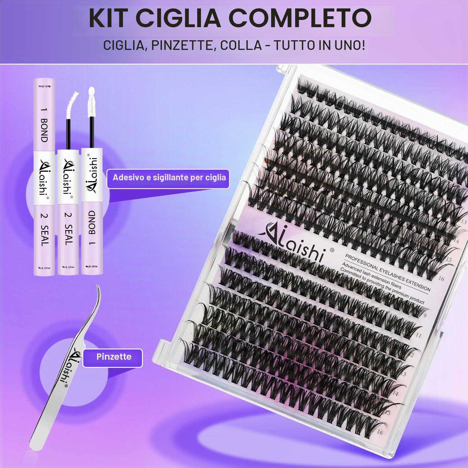 Ciuffetti Ciglia Finte Kit, 280 Extension Ciglia 9-16mm, 40D+50D Lash Cluster con Bond and Seal Pinzette er Uso Personale a Casa Ciglia a Grappolo Extension Ciglia Kit