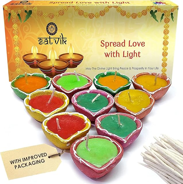 SATVIK 10 Pc Set Clay Diya Diwali Wax Filled Dia for Puja Pooja Traditional Handmade Terracotta Earthen Vilakku Oil Lamp Made of Natural Mitti Welcome Deepawali Decoration Indian Gift Items