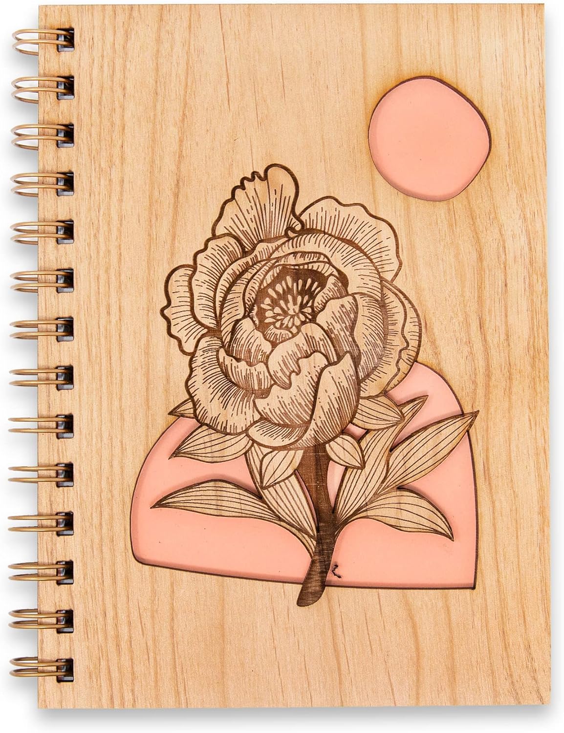 Blooming Peony Flower Wood Journal [Notebook, Sketchbook, Spiral Bound, Blank Pages]