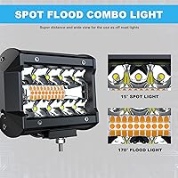 Vista 2 de ASLONG 2 unidades de 4 pulgadas blanco/amarillo ámbar LED de triple fila de luz de inundación combinada de inundación de conducción, arnés