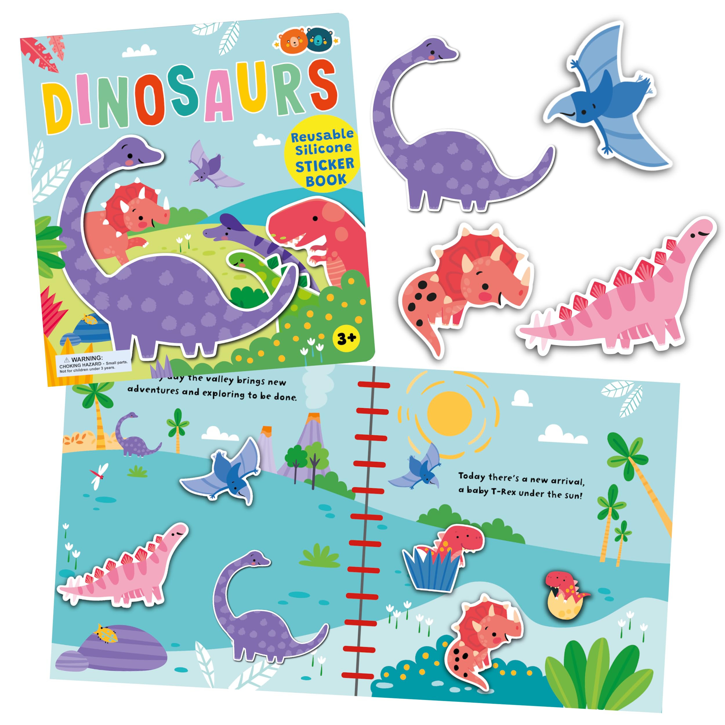 Buddy & Barney Silicone Sticker Book - Dinosaurs | Unisex Kids Reusable Sticker Book Childrens Activity Book Arts and Crafts