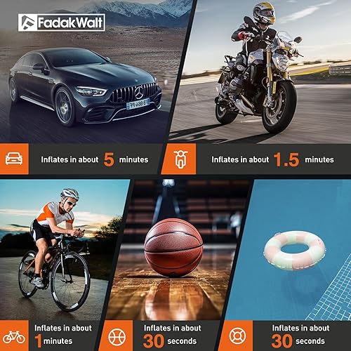 Miniatura 5 de FADAKWALT Inflador de neumáticos, compresor de aire portátil, bomba de aire inalámbrica de 150 PSI con medidor de presión digital, luz LED, apagado