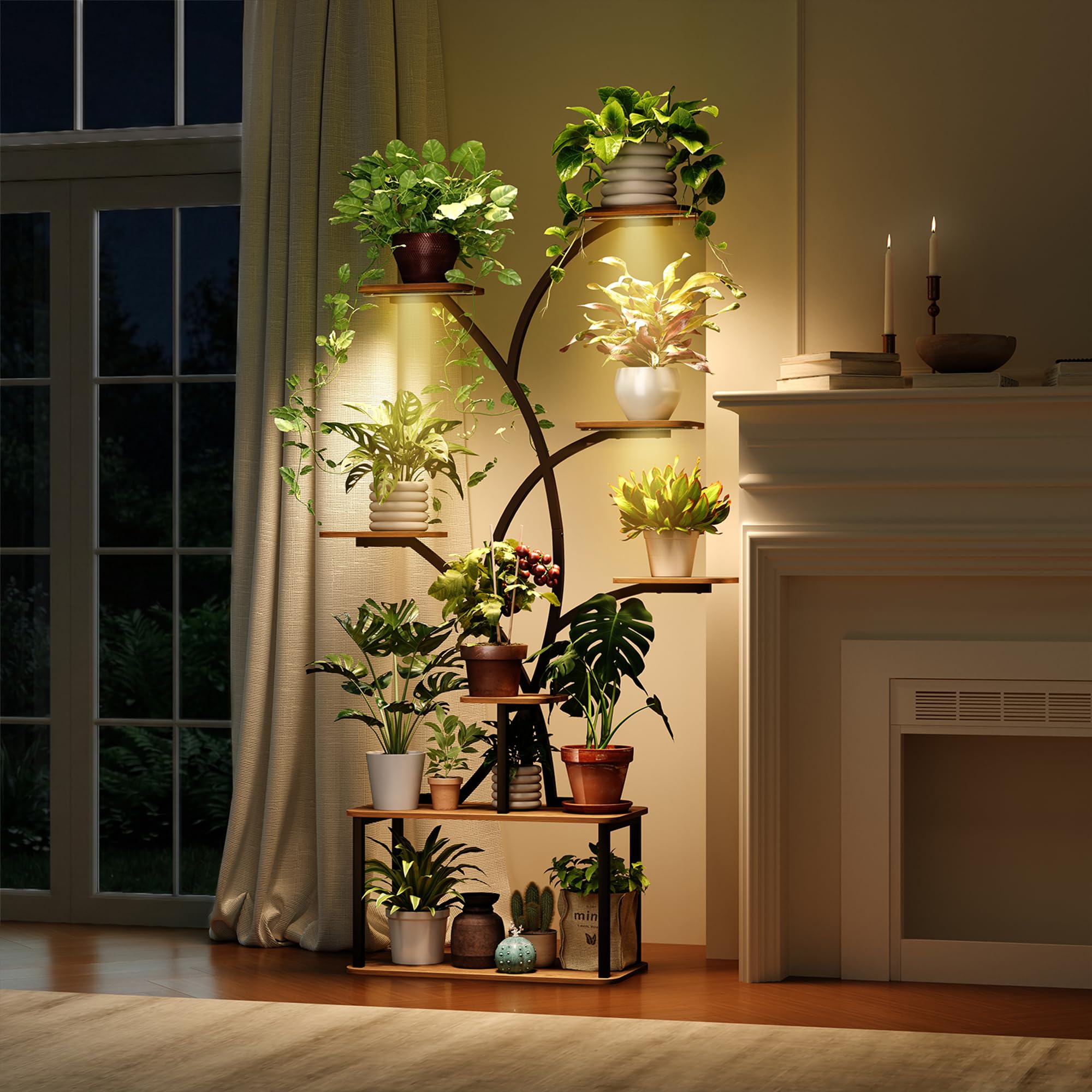 GoTiling Support Plantes Interieur avec Lampes de Culture: 162 cm Porte Plante d'Intérieur - 8 Niveaux Étagère Plante en Métal et Bois, Noir
