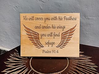 Christmas wooden engraving gifts, wooden engraving art, Psalm 91:4, Bible verse engraving, Psalm 91 Wooden engraving
