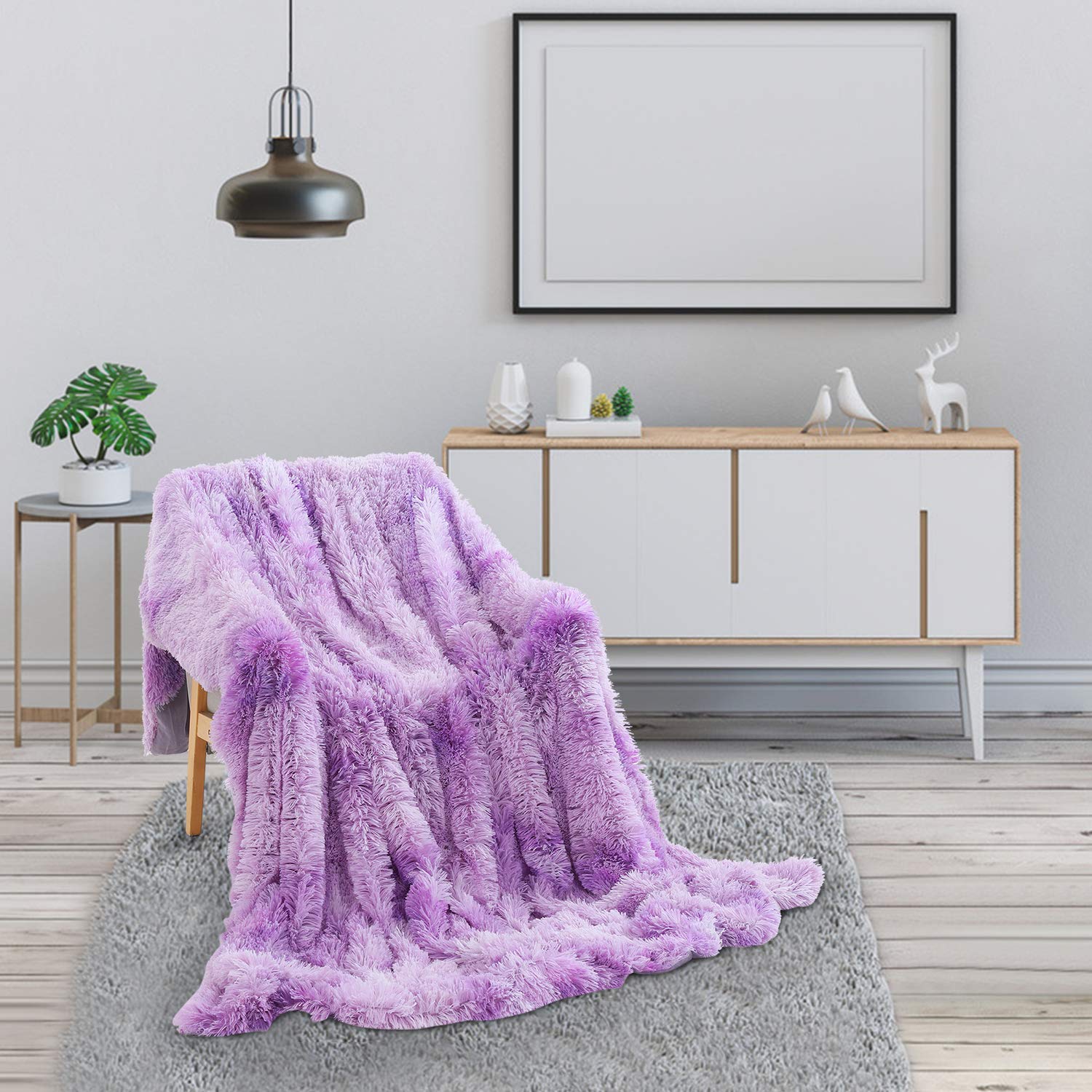 Galatée 160 * 200cm Elegante di alta Qualità Coperta double face Color Arcobaleno Plaid in Flanella di Pile Morbidissima Calda per Divano e Letto, Morbida Coperte di Microfibra Viola