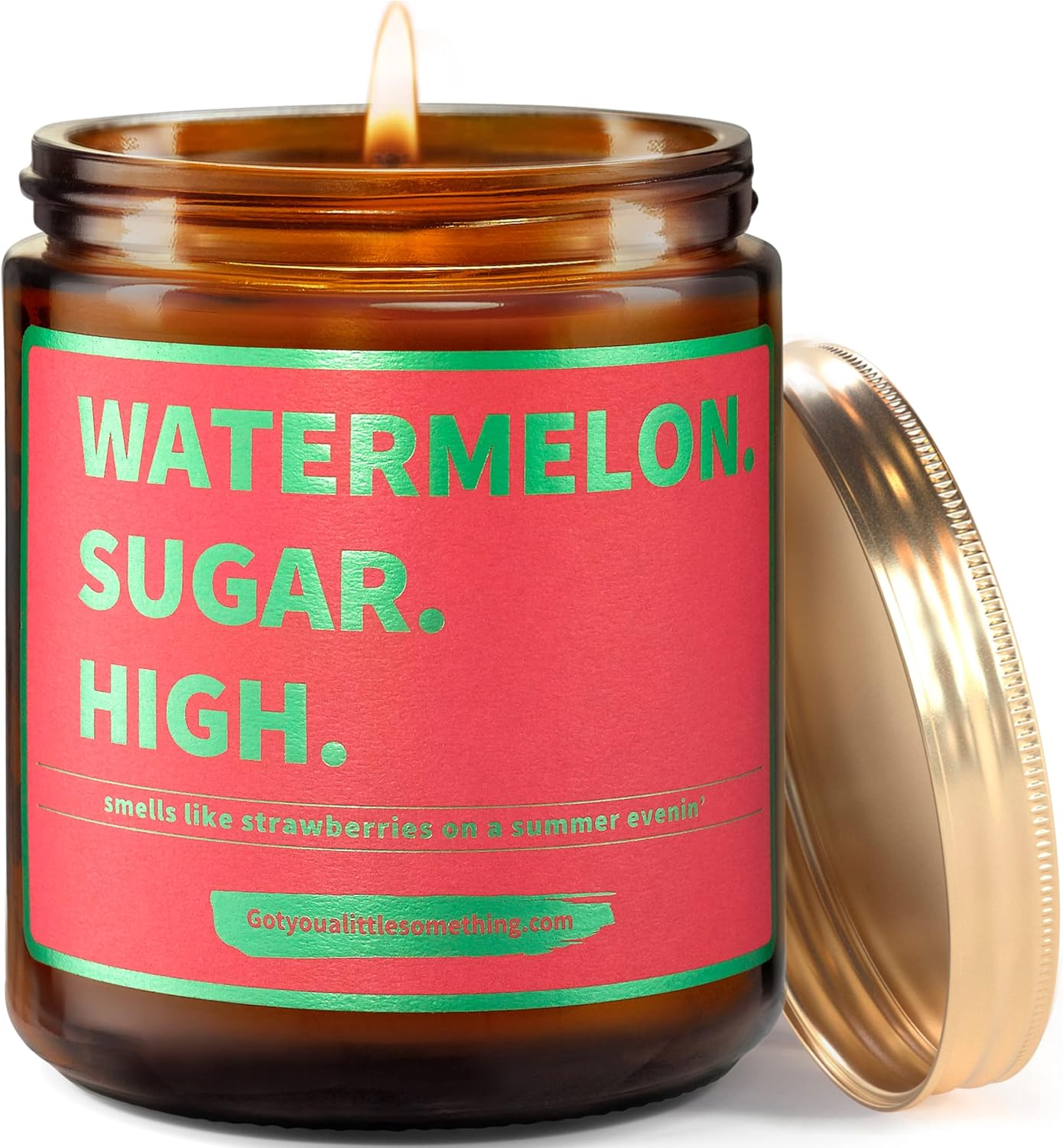 Watermelon Sugar High Scented Candle - Smells Like Strawberries on a Summer Evening - Harry Styles Gifts - Harry Merch - Harry S One Direction Present Idea Music Themed Gift for Fans