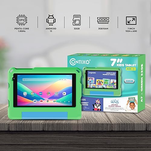 Miniatura 5 de Contixo Tablet A7 para niños con 14 aplicaciones, Lingokids y épico, pantalla HD de 7 pulgadas, Android 15, controles parentales, WiFi,