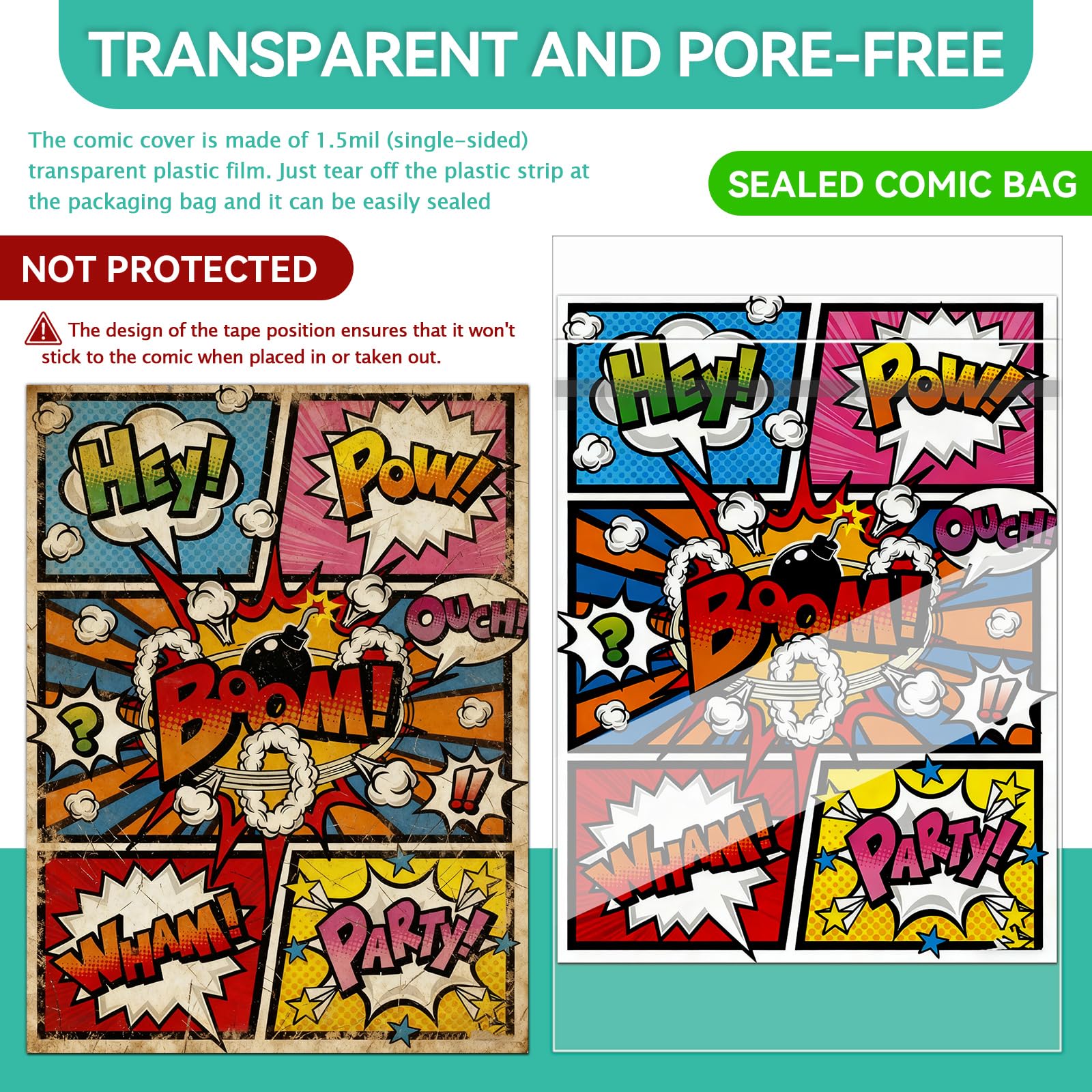 50 Pack Resealable Current Size Comic Book Bags, Crystal Clear Self Sealing Comic Sleeves Storage Protection for Regular Comics Magazine Storage, 7.2 X 10.6 Inches