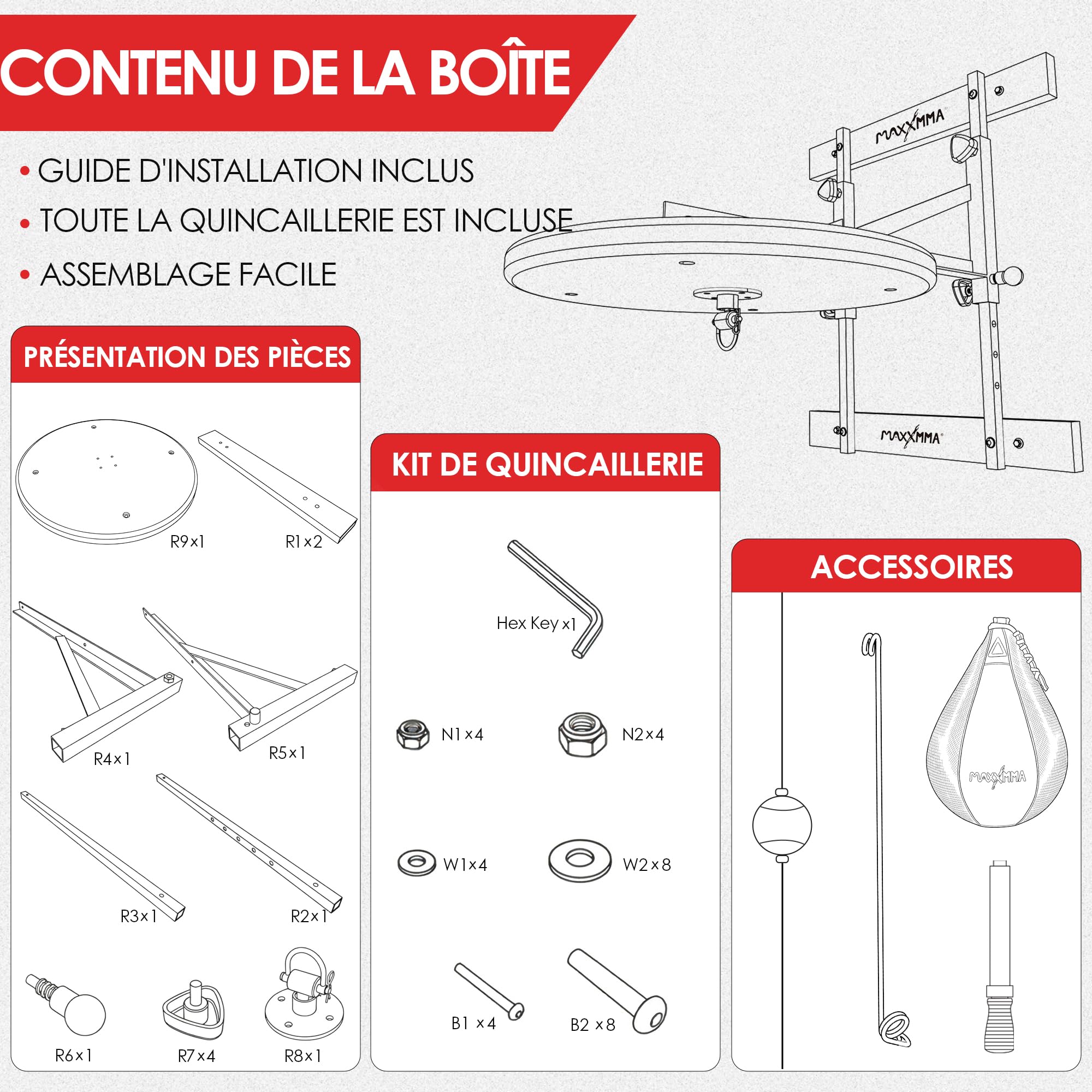 MaxxMMA Plate-forme réglable pour sac lourd + balle de réaction