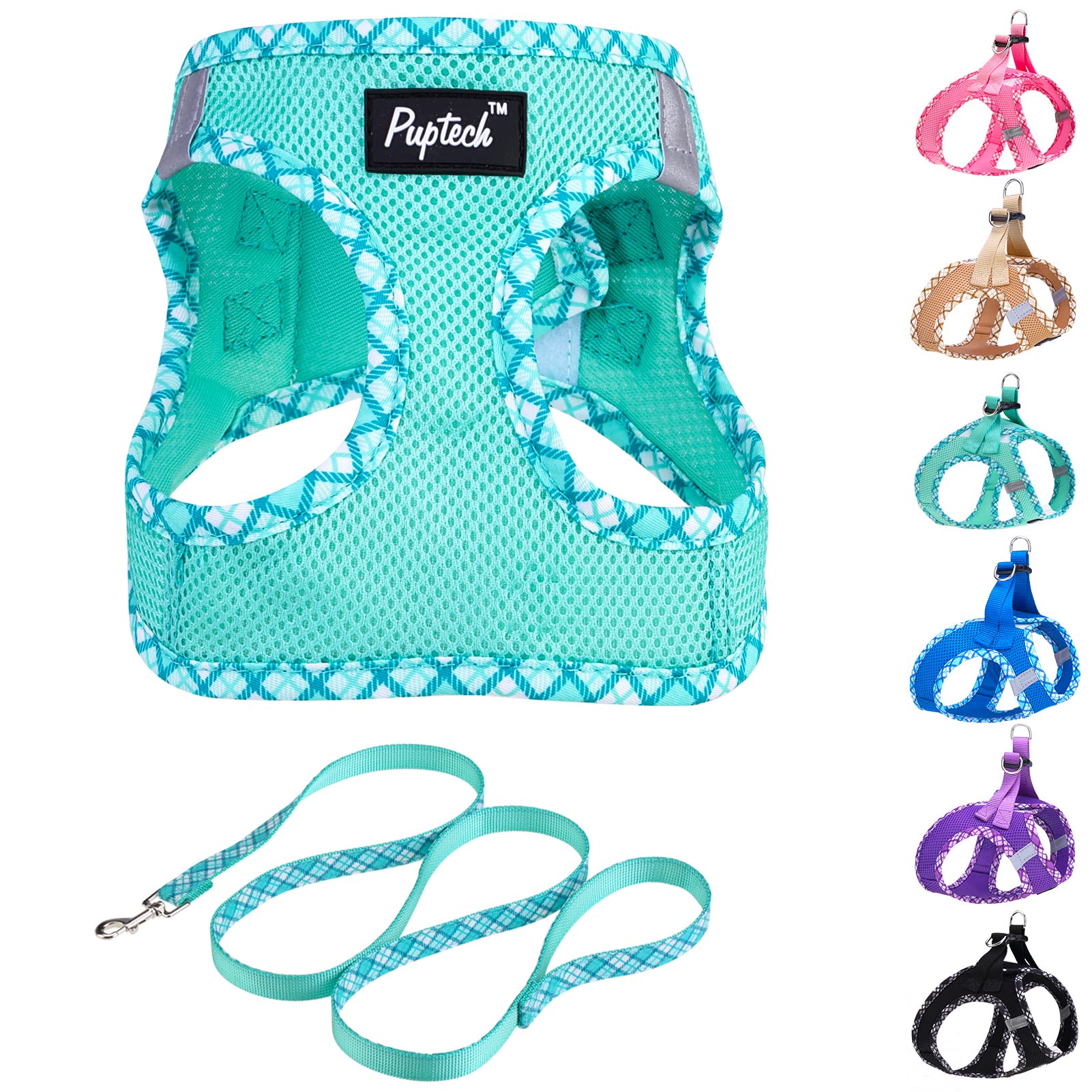 Photo 1 of PUPTECK Dog Harness and Leash Set for Medium Dogs No Pull Step-in Soft Mesh Puppy Cat Vest Harnesses Reflective at Night, Green S S (Chest 14.5"-16") Solid Mesh Green PURPLE