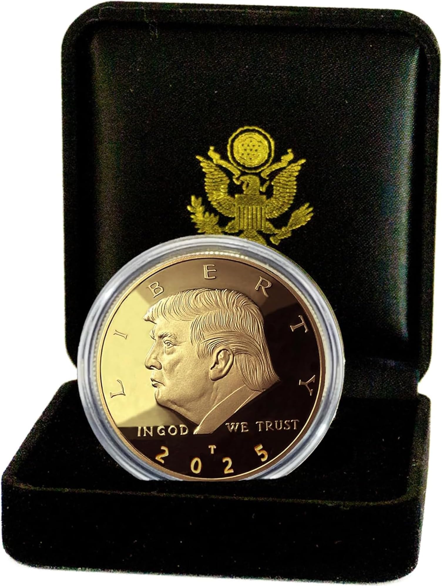 Donald J. Trump Won 2025 Gold Coin in Velvet Display Case - 47th Presidential Commemorative Gold Plated Replica Challenge Coin with Cert of Authenticity (2025 Velvet)