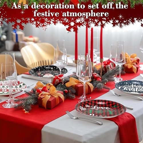 Miniatura 4 de Sunnyray Paquete de 100 platos de papel de Navidad de 9 pulgadas, platos desechables a cuadros para cenas para suministros de fiesta de Navidad