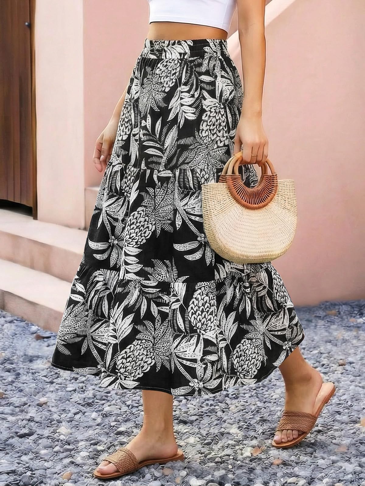 Adigaber Gonna Lunga Donna Vita Elastica Stampa Floreale retrò Elegante A-Linea Gonna