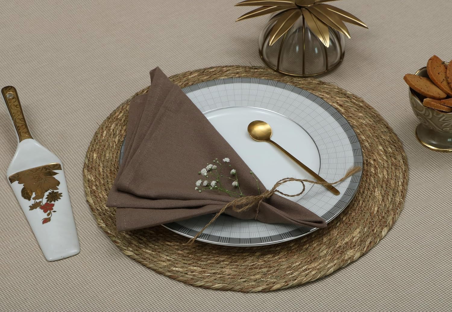 Cloth Napkins Set of 12 (18x18 Inches or 46x46 CM) 100% Cotton Everyday Use Premium Quality Cloth Napkins Festive Holiday Table Décor for Christmas Parties & Dining-Grey Beige-The Home Talk - Image 2