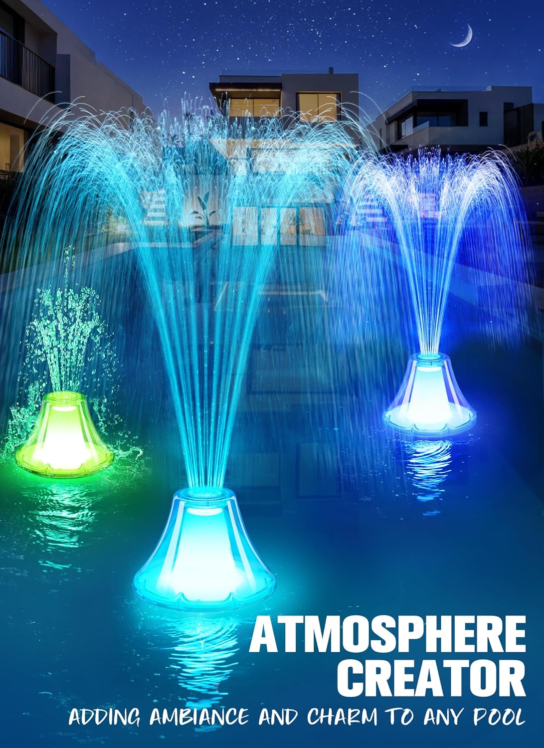 Bubbling Pool Fountain with Lights,Floating Pool Fountains with Anchor,Above Ground Pool Water Fountain Pump,Battery Powered Swimming Pool Floating Fountains for Inground Pool-1PC(White)