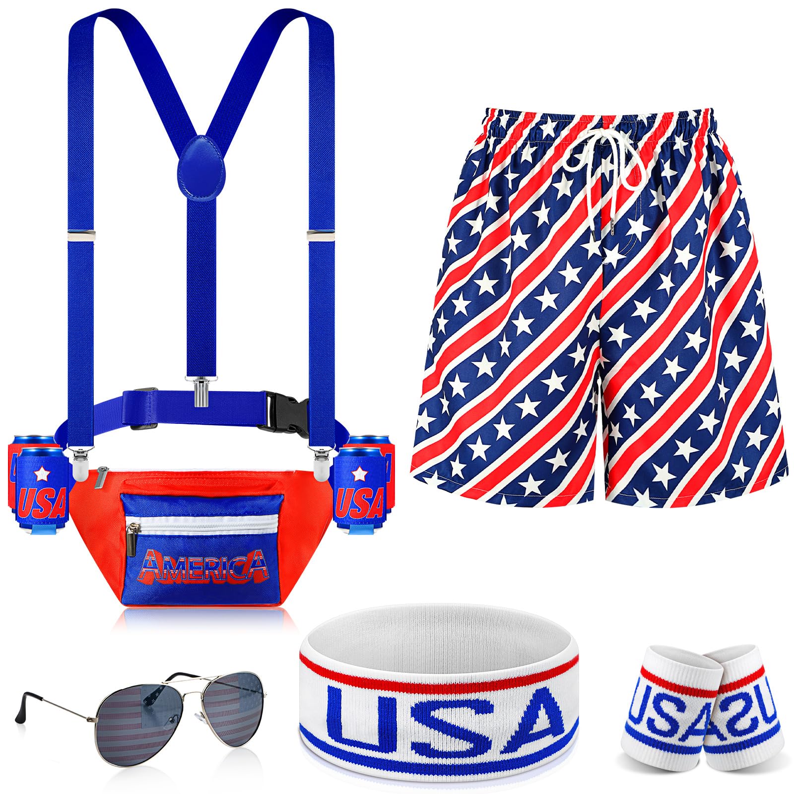 4th of July Outfits for Men Patriotic Fanny Pack Beverage 