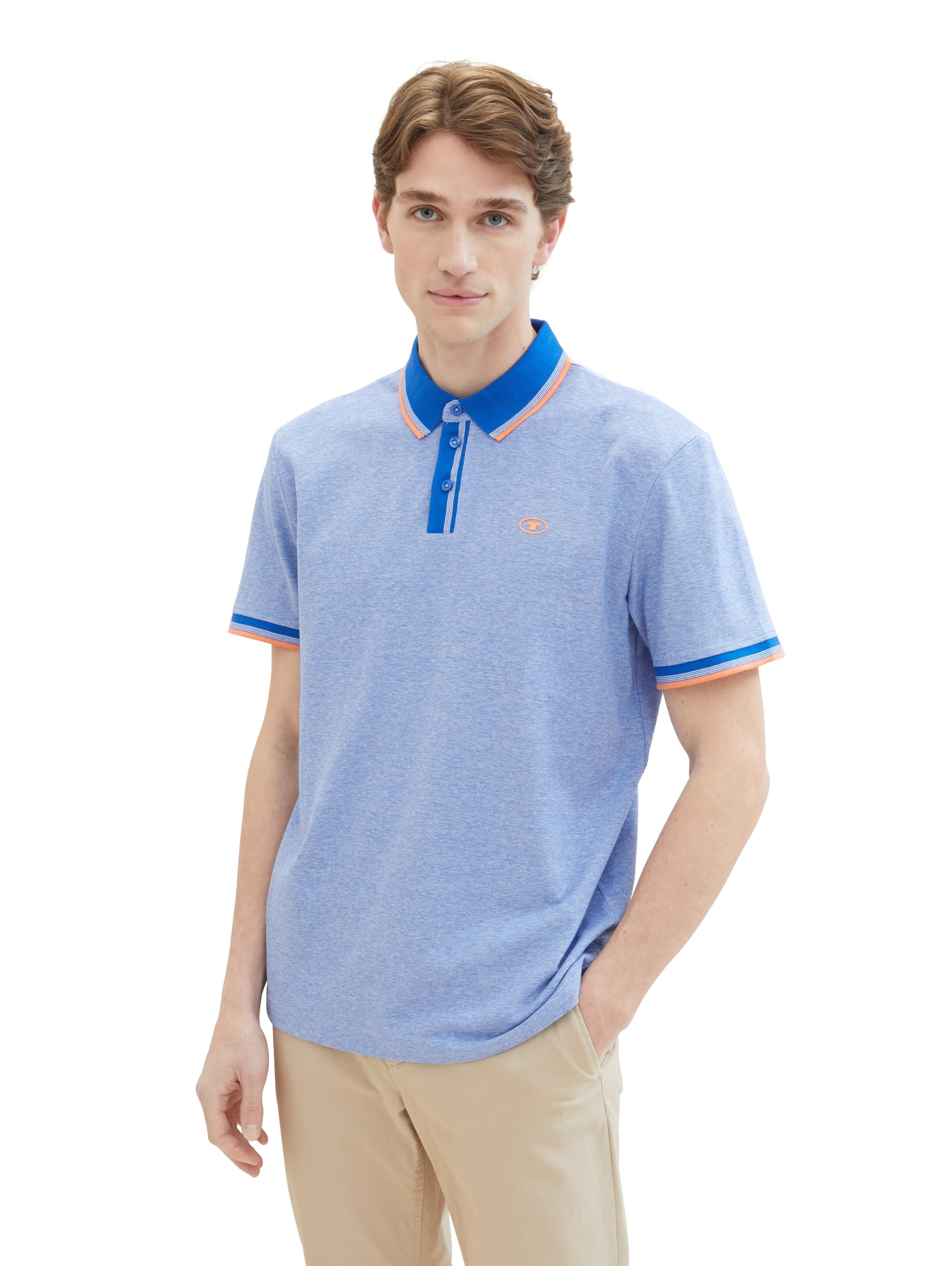 TOM TAILOR Men's Basic Pique Polo Shirt, 35201 - White Sure Blue Twotone, M
