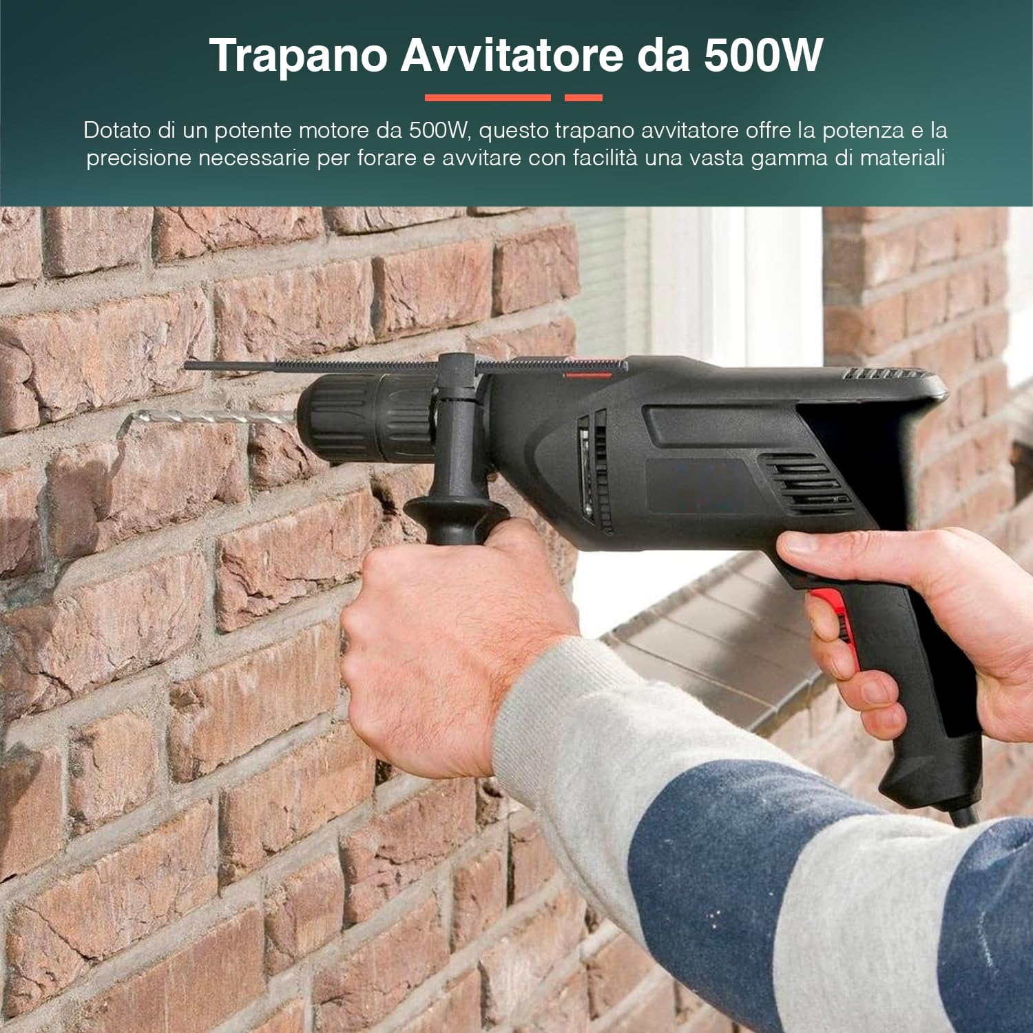 Kit Trapano Avvitatore 500W, Smerigliatrice 500W e Levigatrice 135W - Set Elettroutensili Completo con Valigetta e 50 Accessori per Lavori Fai da Te e Bricolage