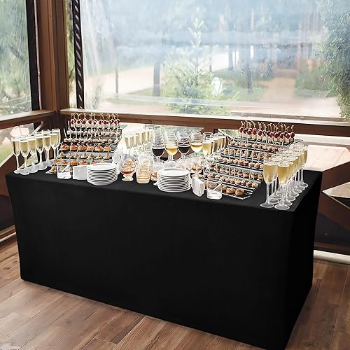 Miniatura 2 de Nasitos Juego de 2 manteles rectangulares de elastano elástico para mesas plegables de 6 pies, resistentes a las arrugas para fiestas, ferias,