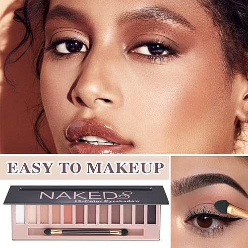 Miniatura 6 de PERVALA Paleta de sombras de ojos desnudas de 12 colores, paleta de sombra de ojos con pigmento de purpurina natural nude, con pincel, larga