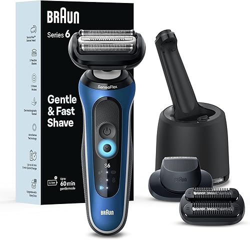 Braun Electric Shaver for Men, Series 6 6177cc, Wet & Dry Shave, Turbo & Gentle Shaving Modes, Foil Shaver, Blue Negro,Azul