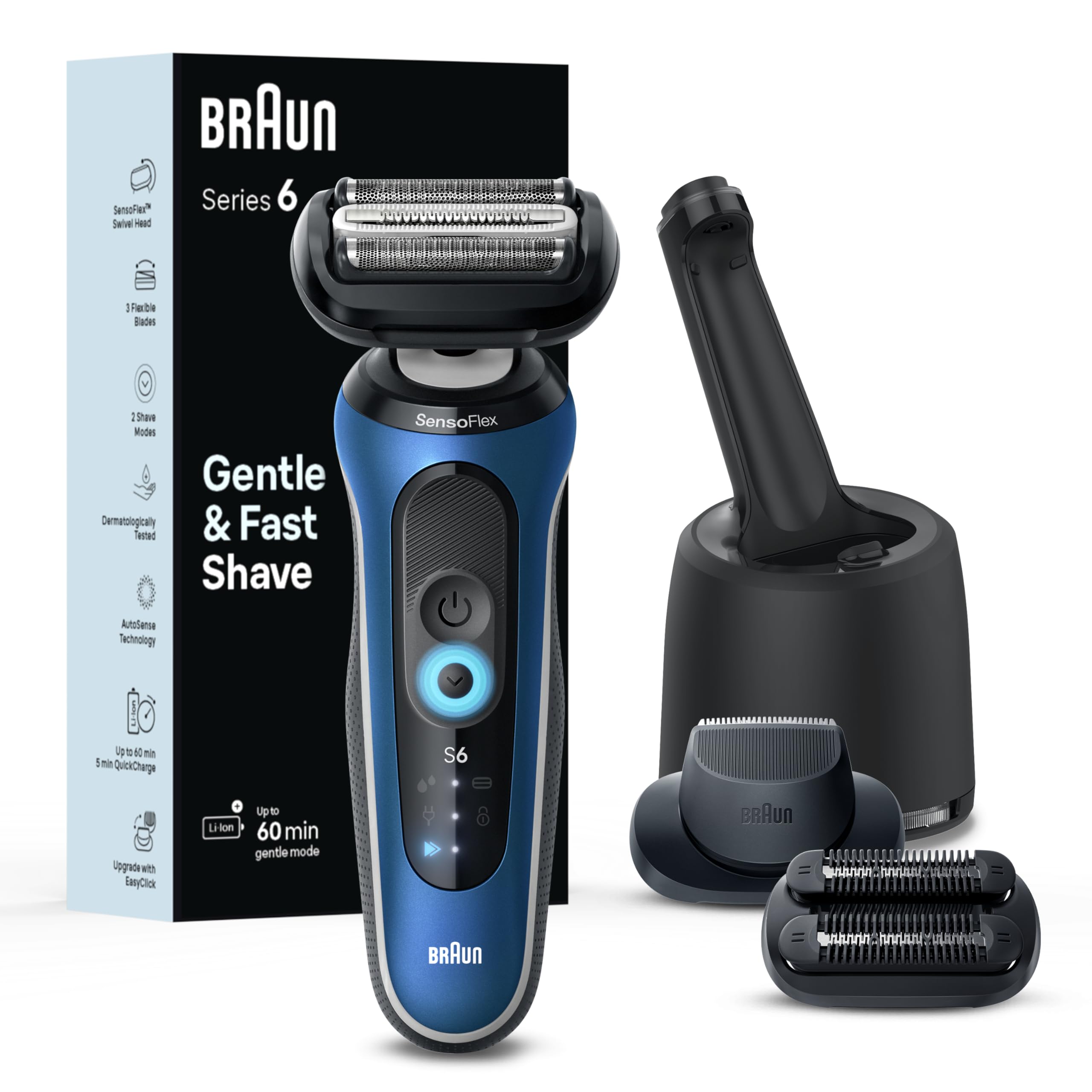 - Braun Electric Shaver for Men, Series 6 6177cc, Wet & Dry Shave, Turbo & Gentle Shaving Modes, Foil Shaver, Blue