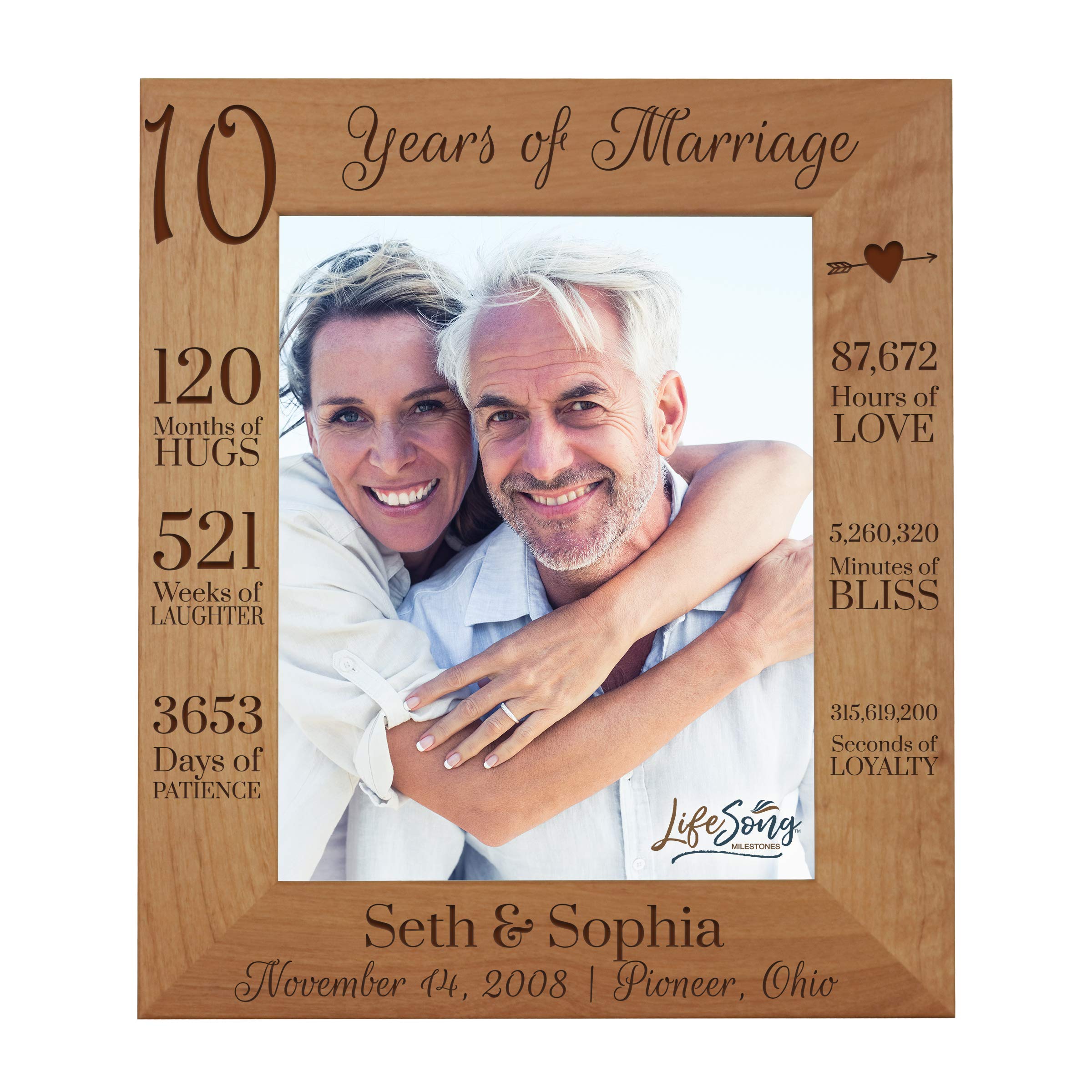 LifeSong Milestones 10th Anniversary Picture Frame 10 years of marriage - Ten Year Wedding Keepsake Gift for parents husband wife him her Holds 8x10 Photo - Personalized (11.5x13.5)