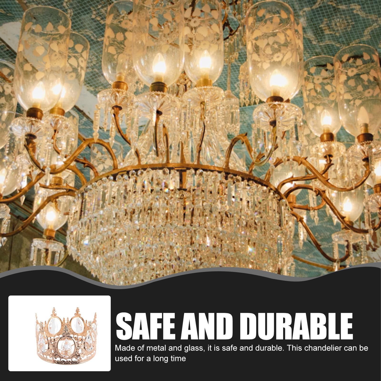 WOONEKY Accessoire de Plafonnier Couronne en Cristal, Cadre en Fer Tressé 21 Cm, Décoration Lumineuse Suspendue pour Lampe de Table et Lustre, Ornement Métal et Verre pour Éclairage