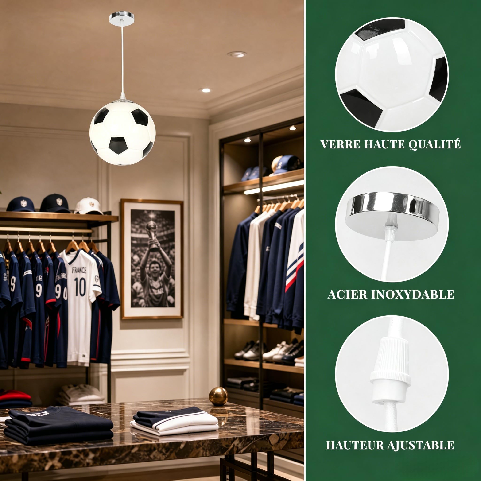 Tofficu Lustre En Verre De Football 8.27In Lampe Suspendue Plafonnier Moderne Pour Chambre Enfant Salon Restaurant Magasin VêTements DéCoration Nordique (Excluant Les ampoules)