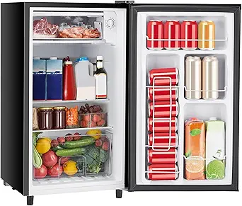 Sweetcrispy 3.2 Cu.Ft Mini Fridge with Freezer Small Refrigerator Single Door Adjustable Thermostat Energy-efficient Low Noise, Compact Fridge for Bedroom, Office, Dorm (Black)