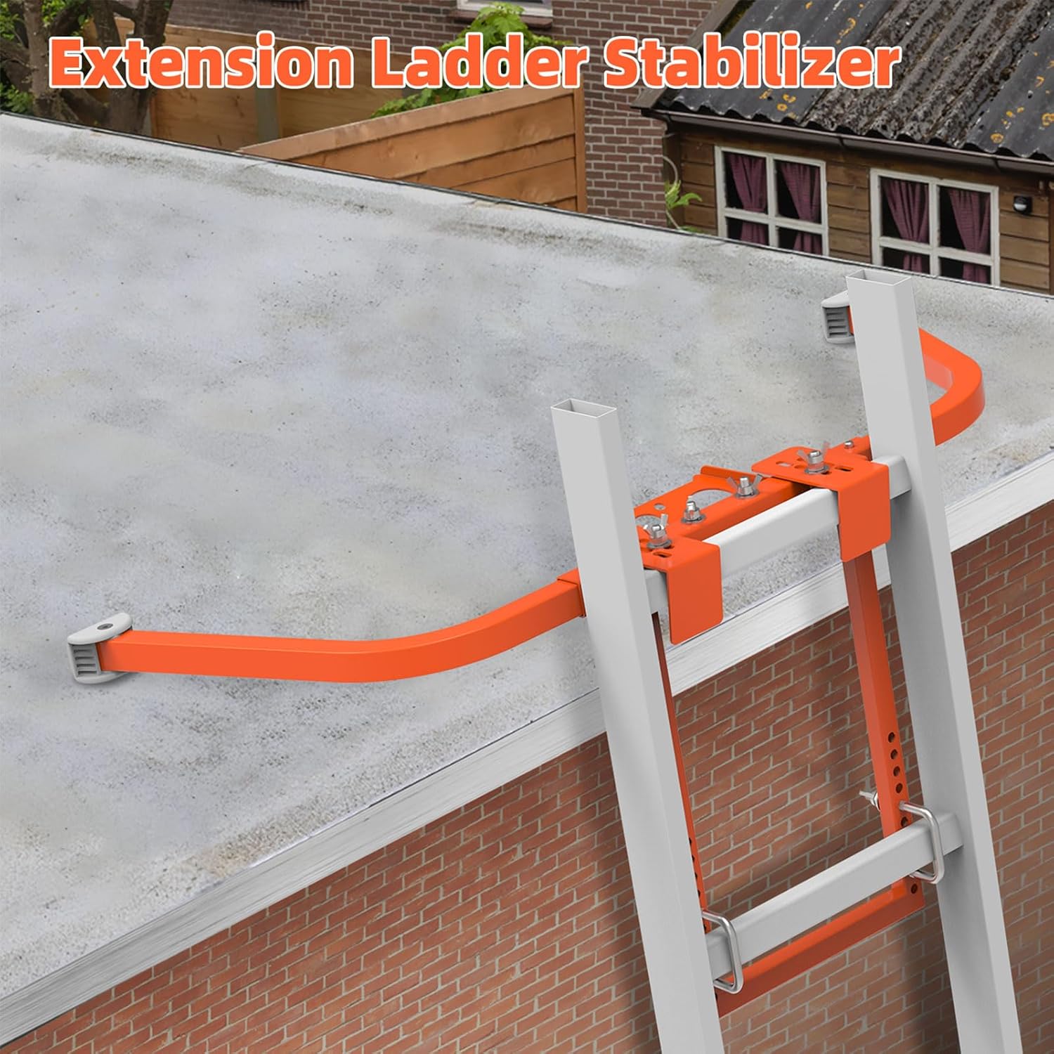 Ladder Stabilizer,Heavy Duty Steel Extension Ladder Stabilizer for Roof Gutter and Wall with Anti-Slip Rubber Feet,Ladder Standoff with Wing Span/Wall Extension Accessory(Orange)