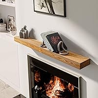 Vista 14 de BoscoMondo - Estante de chimenea de madera maciza, repisa flotante para sala de estar, repisa rústica de madera de granja, fácil montaje en pared
