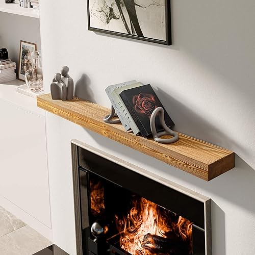 Miniatura 14 de BoscoMondo Estante de Repisa de Chimenea de Madera Maciza, Repisa Flotante para Sala de Estar, Repisa de Chimenea de Madera Rústica Estilo Granja