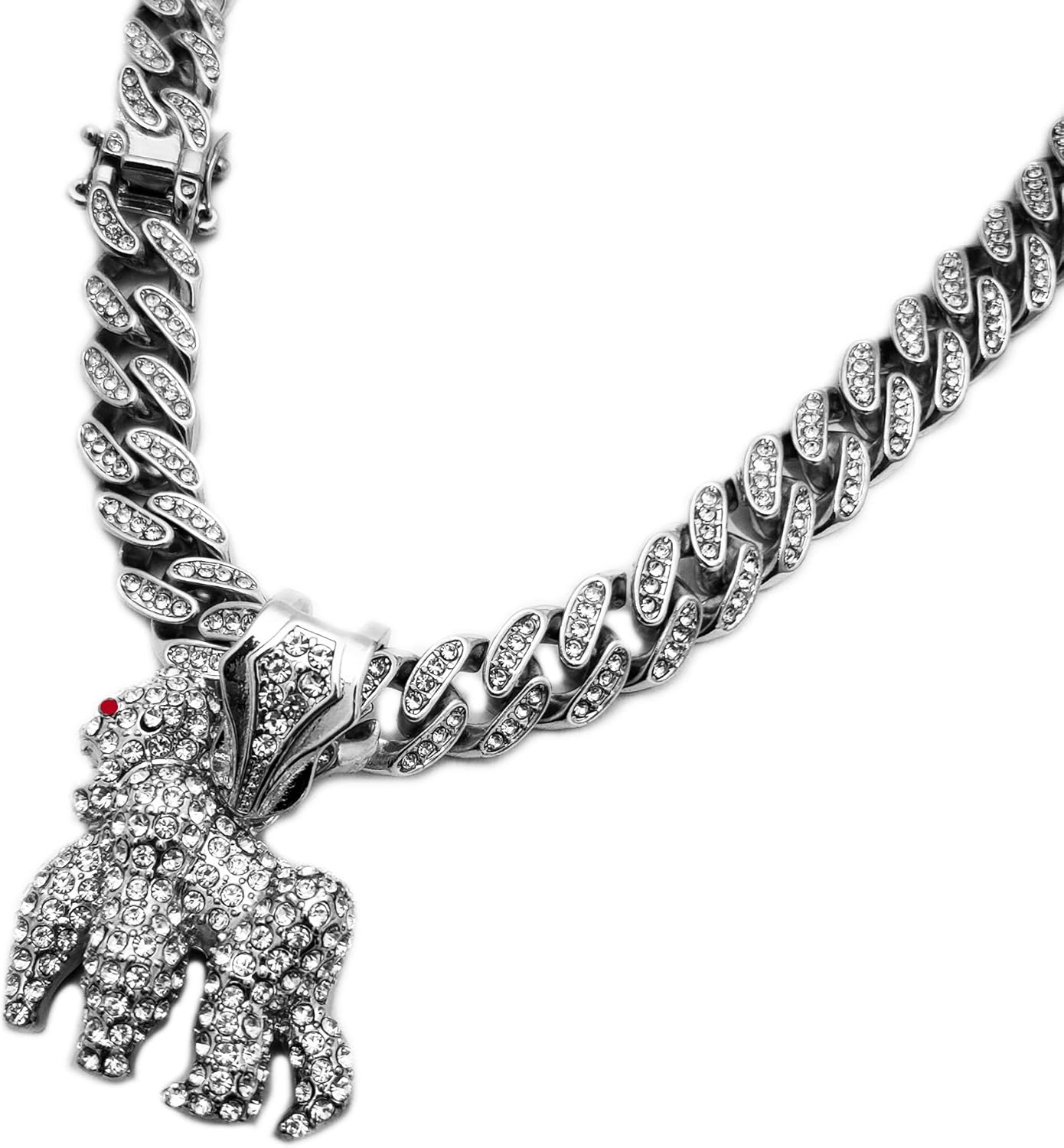 Hip Hop White Gold PT Gorilla Pendant & 18" Iced Box Lock Cuban Choker Chain Necklace