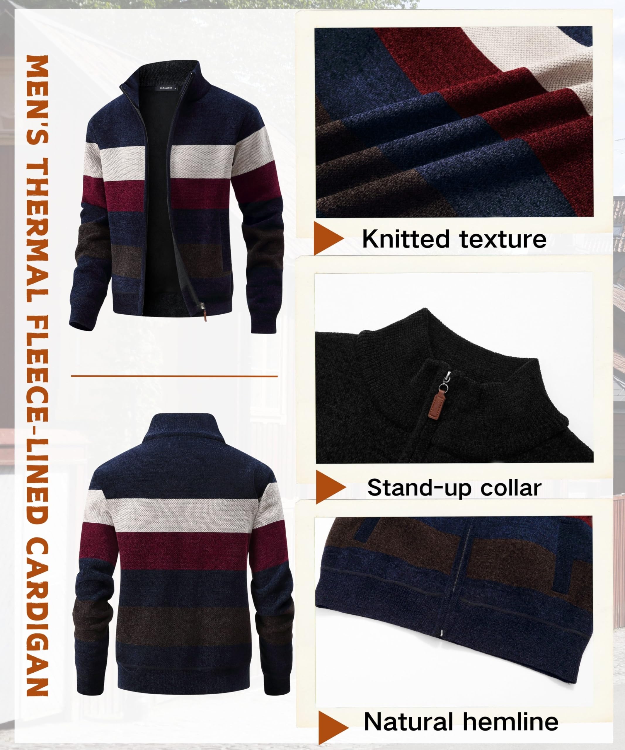 Uomo Invernale Cardigan Felpa Stand Colletto Lavorato a Maglia Maglione Cerniera Cappotto in Pile Giubbotto Slim Calda Manica Lunga