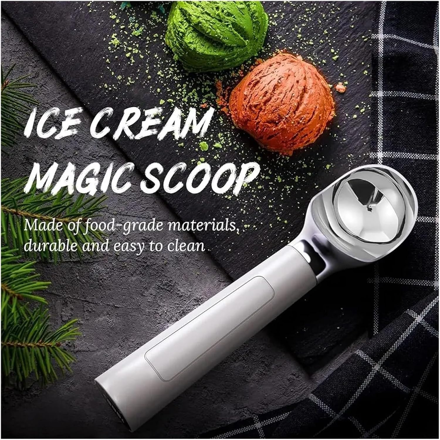 Ice Cream Scoop, Premium Ice Cream Stainless Steel Trigger Spoon Scoop-Electric Frozen Yogurt Gelatos Sundaes Kitchen Accessories, for Gelato, Sorbet