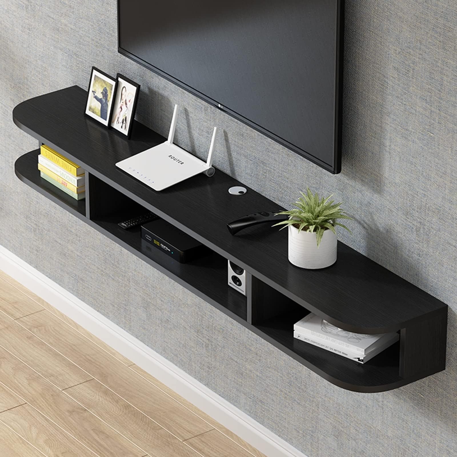 Supporto TV da parete galleggiante - Mensola TV a parete bianca galleggiante console TV con cavo nascosto, ideale per lettori DVD e TV Box, arredamento moderno per la casa (colore: B)