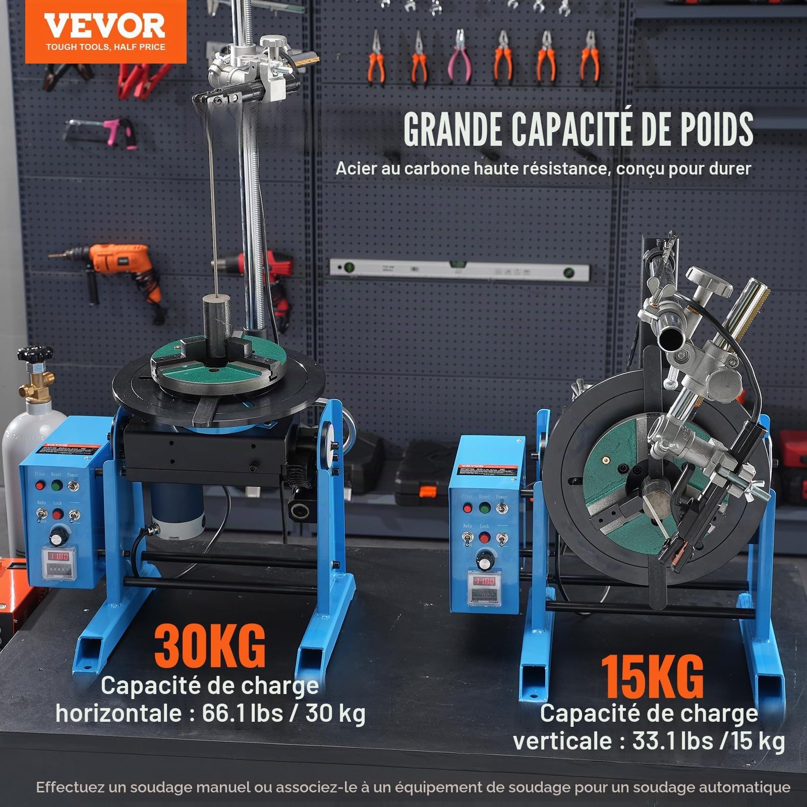 VEVOR Positionneur rotatif de soudage 30 kg, table tournante de positionnement de soudage 0-90° 1-12RPM 80W, avec mandrin de tour à 3 mâchoires de 31,4 cm et support de torche de soudage pour coupe,