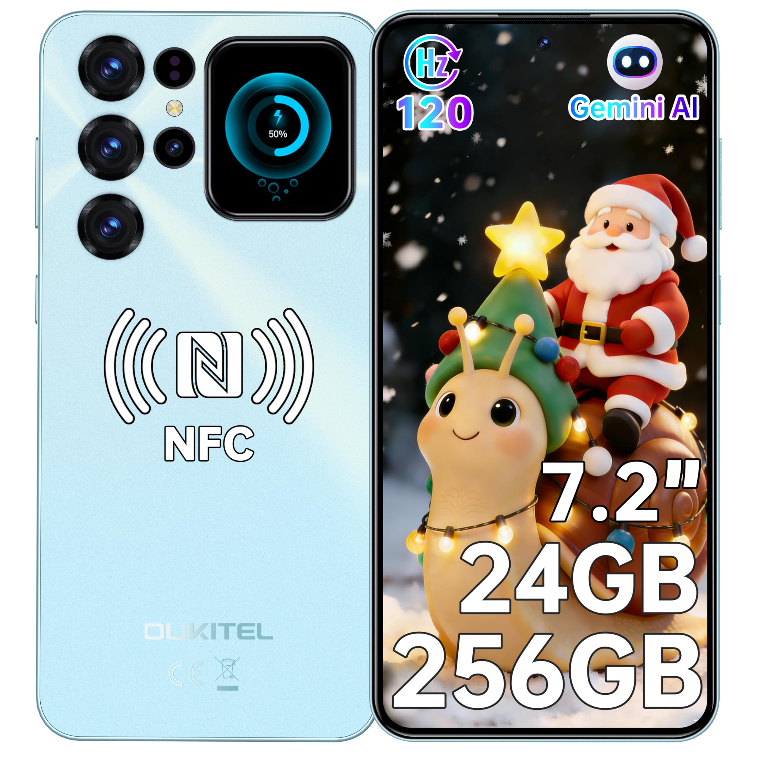 OUKITEL C68 PLUS Smartphone Android - 7.2"HD+ 120Hz Schermo Grande & 1.81" Schermo Posteriore, 24GB RAM+256GB ROM/1TB Telefono Cellulare, 64MP+8MP,6000mAh Cellulari,Dual SIM 4G/Face ID/Fingerprint/NFC