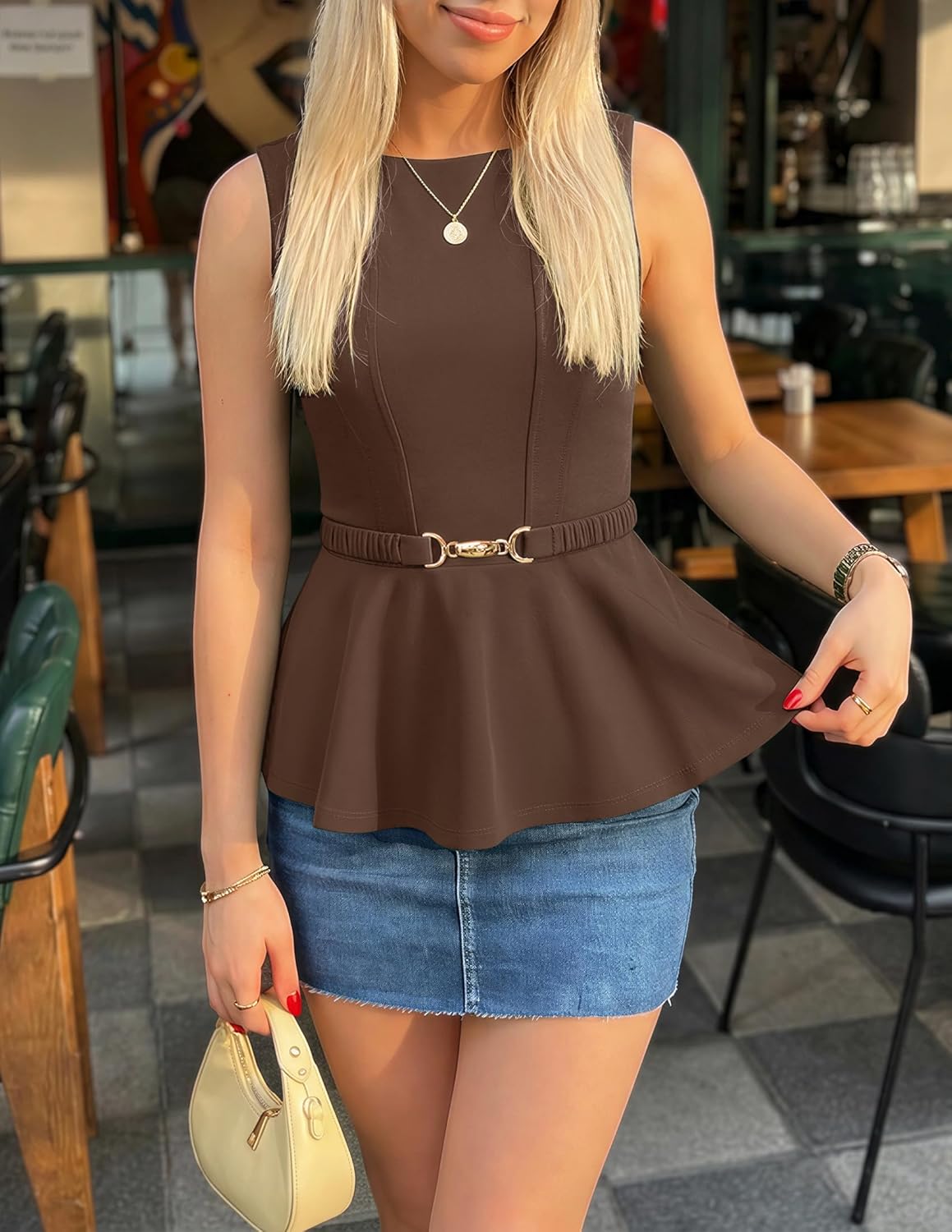 ZESICA Summer Tank Top for Women 2026 Work Business Sleeveless Shirts Casual Babydoll Peplum Blouse Tops - Image 4