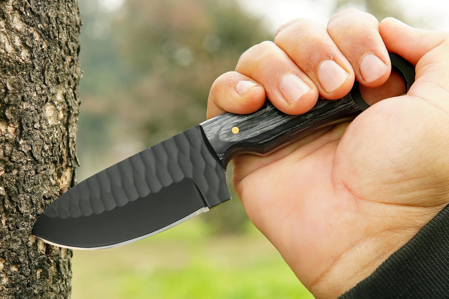 Horizontal Carry Knife - 7.5 Inch EDC Fixed Blade Knife with Sheath - 1095 High Carbon Steel Blade for Camping, Hunting & Tactical Use - Full Tang Bushcraft Knives with Wooden Handle